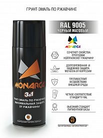 Грунт эмаль по ржавчине 3в1 аэрозольная Monarca 520мл черный матовый