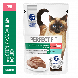 Корм Perfect Fit для стерилизованных кошек паштет с говядиной 75г