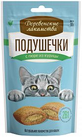 Лакомства деревенские для кошек 30г подушечки с пюре из курицы 79207774