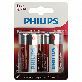 Батарейка Philips LR20P2B/51 D алкалиновая 2 шт