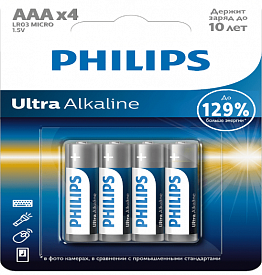 Батарейка Philips LR03E4B/51 ААА алкалиновая 1,5v 4 шт