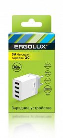 Адаптер сетевой Ergolux ELX-РA02QC-C01 36Вт 4USB 100-220В 5-9В/3А белый