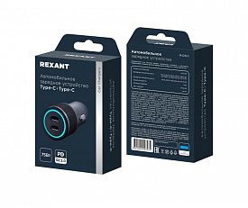 Автомобильное зарядное устройство c двумя портами (USB-C + USB-С) и LED-подсветкой Rexant 75Вт