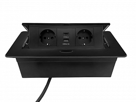 Блок розеток выдвижной горизонтальный Dori Pop Up 2+USB-A+USB-C черный