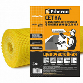 Сетка универсальная фасадная Fiberon из стекловолокна 1х50м ячейка 5х5мм 120г/м2 жёлтая