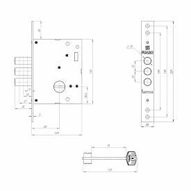 Замок врезной сувальдный TERMO MDV25/S-60.00.3R16 4 key ключ удлиненный 120х75мм