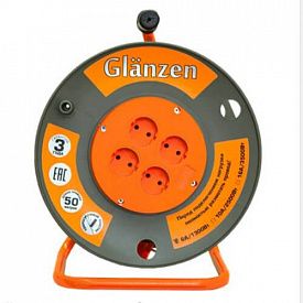 Удлинитель силовой на катушке Glanzen 4 гнезда ПВС 2х1 ЕВ-30-004