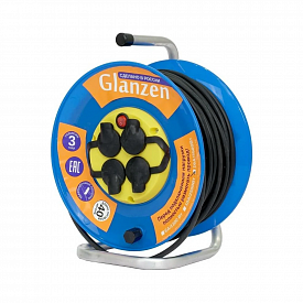Удлинитель силовой на катушке Glanzen EB-40-009 с выключателем 4 гнезда КГ 3х1,5 IP44