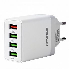 Адаптер сетевой Ergolux ELX-РA02QC-C01 36Вт 4USB 100-220В 5-9В/3А белый