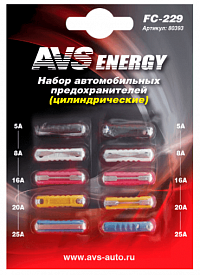 Предохранитель цилиндрический набор 5-25А 10шт AVS 80393
